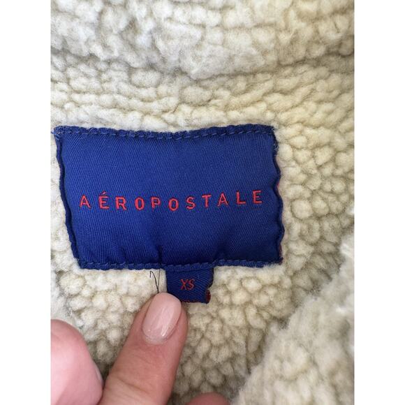 Aeropostale Denim Jean Jacket Sherpa Fur Lined XS 90s Y2k Western Trucker - Picture 3 of 7